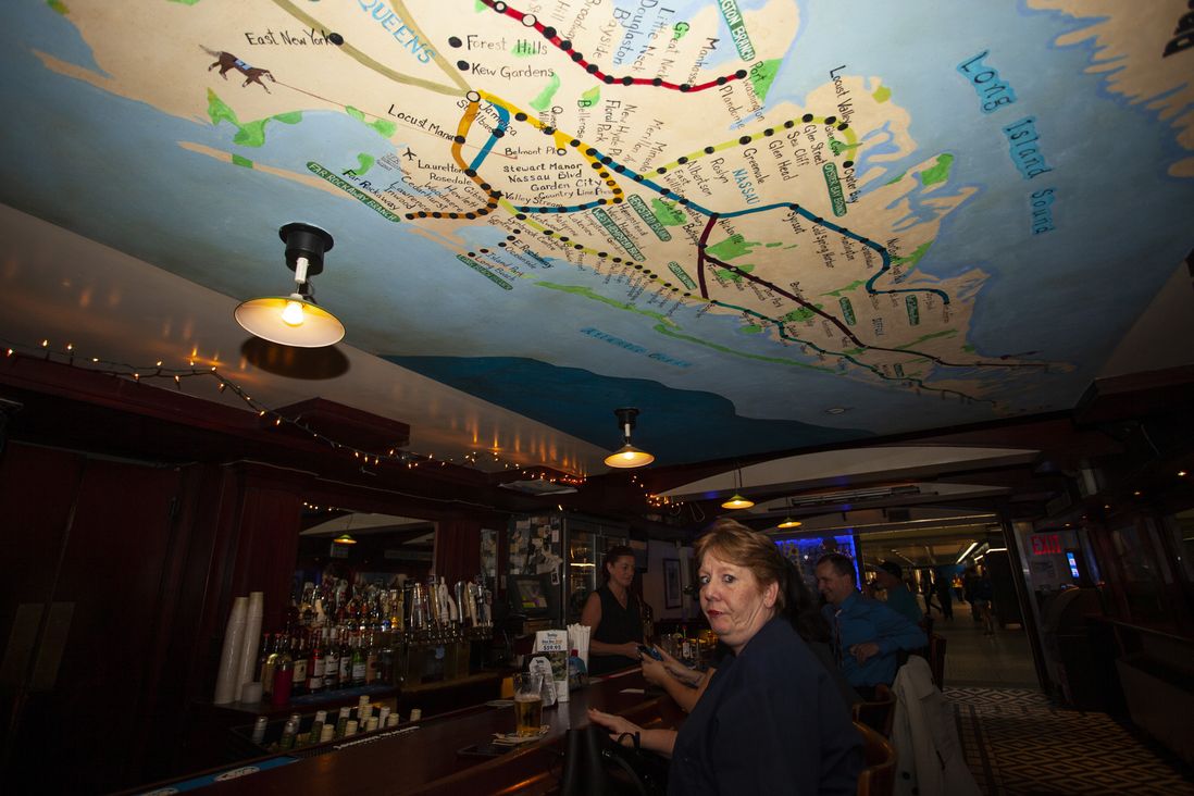There's a map of the LIRR route painted on the ceiling<br>A